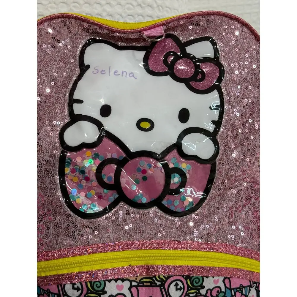 Hello Kitty Sanrio Glitter Confetti Backpack Pink School Bookbag Kids Travel Bag